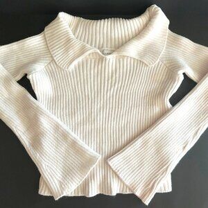L.A. HEARTS White Ribbed Long Sleeve Wide Collar Sweater Pullover Womens Size Lg